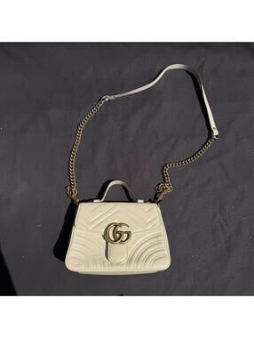 Gucci GG Marmont Mini Top Handle Bag White Matelasse Leather Crossbody Italy